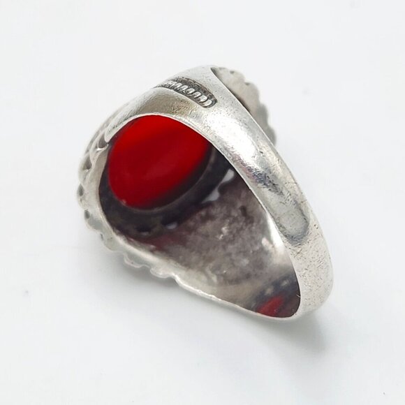 Native American Tribal Red Agate 925 Sterling Silver Unisex Ring Sz. 9.75 - Picture 6 of 6